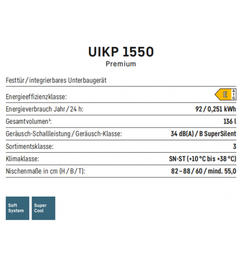 LIEBHERR利勃海尔 UIKP 1550  台下嵌入式单门冰箱